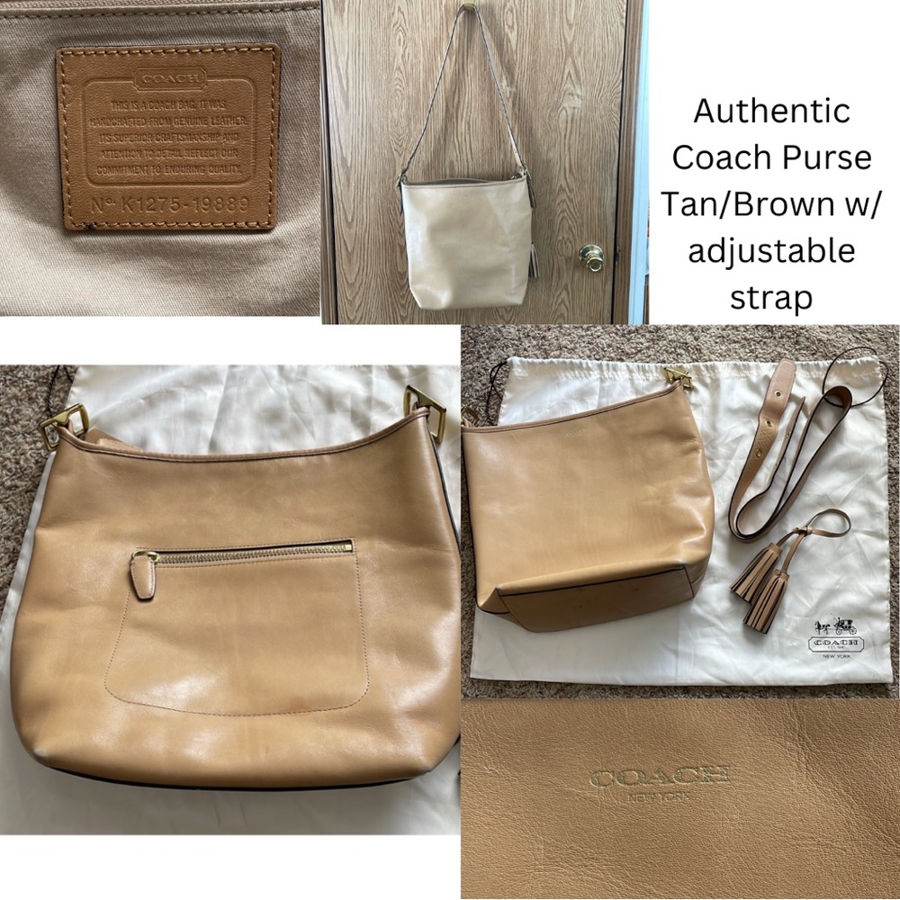 Coach Tote Bag w dust bag Brown Tan Authentic Large Purse adjustable strap